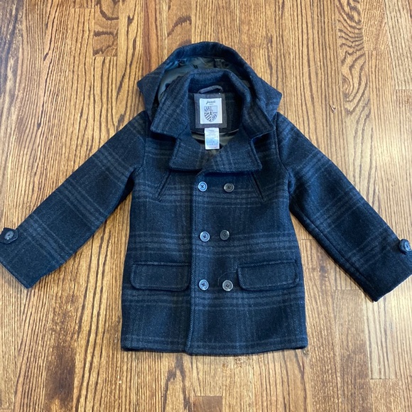 Jacadi Other - Jacadi Paris Boys Plaid Hooded Wool Pea Coat